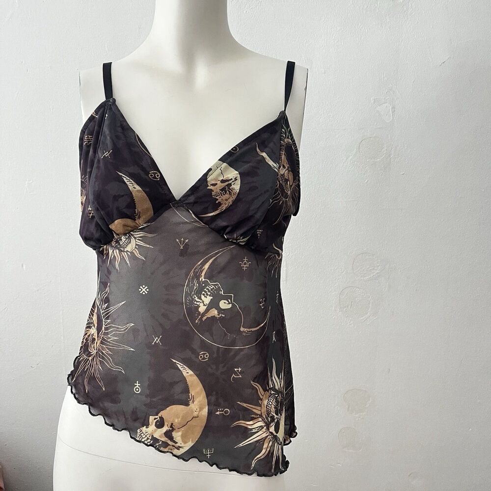 Womens Celestial Camisole Sz L Asymmetrical Moon Indie Hippie Festival Boho Sun